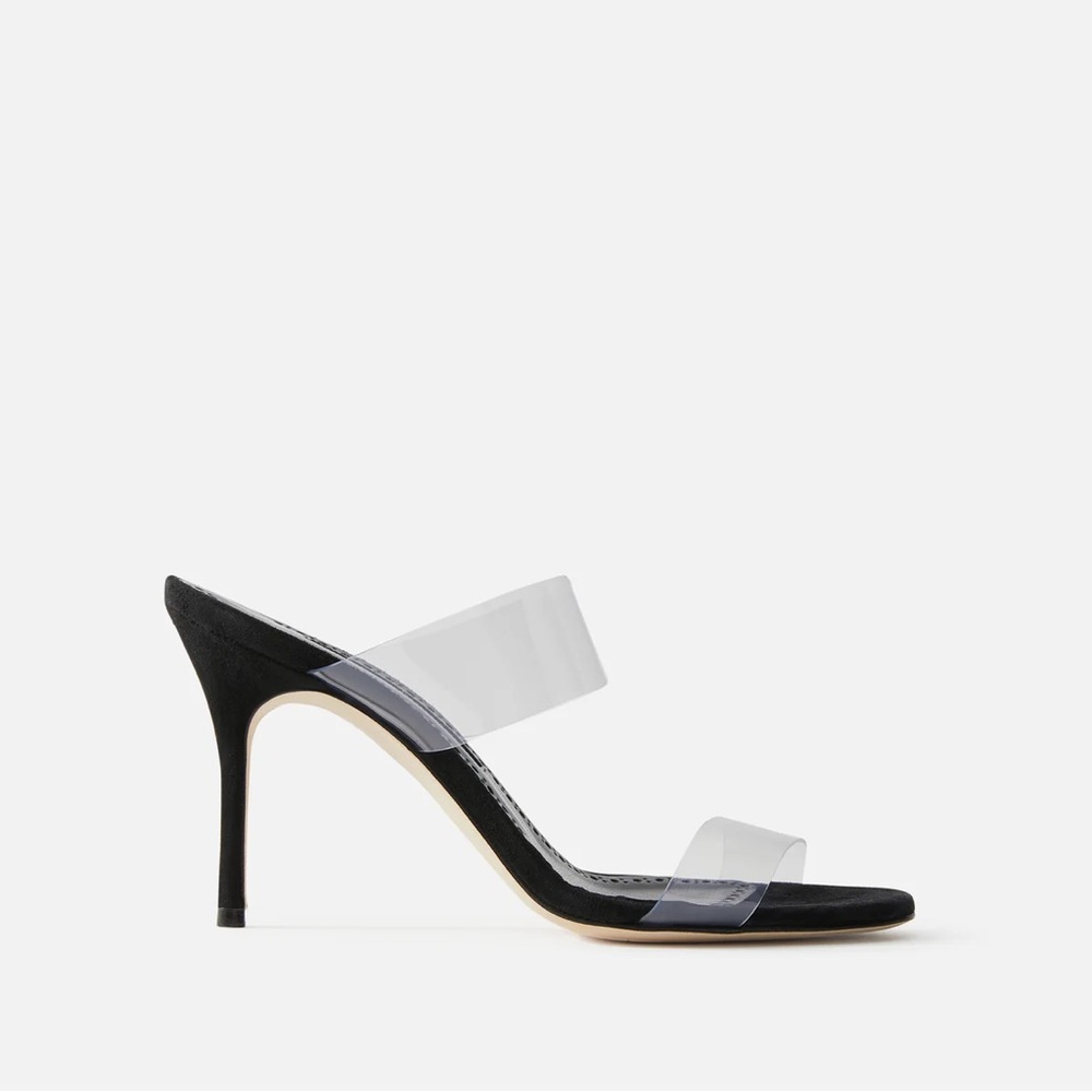 Manolo Blahnik Scolto PVC Double Strap Suede Sandals, size 36